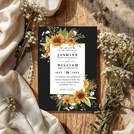 Sweet Sunflowers Rustic Elegant QR Code Wedding Einladung