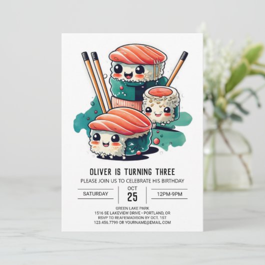 Sweet Sushi Kindergeburtstag Einladung (Stehend Vorderseite)