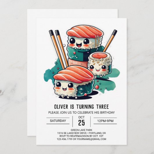 Sweet Sushi Kindergeburtstag Einladung (Vorne/Hinten)