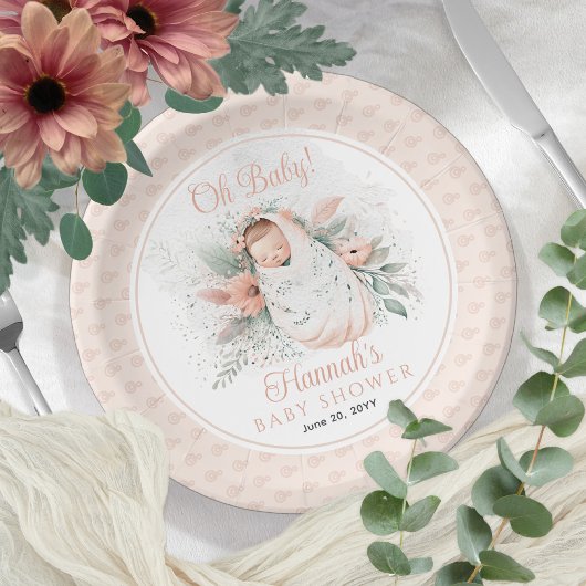 Sweet Swaddled Oh Baby Floral Girl Baby Dusche Pappteller