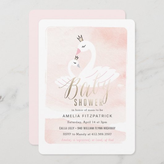 Sweet Swan Baby Shower Einladung mit Folie (Vorne/Hinten)
