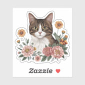 Sweet Tabby Katze mit Blume Aufkleber (Blatt)
