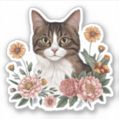 Sweet Tabby Katze mit Blume Aufkleber (Vorderseite)