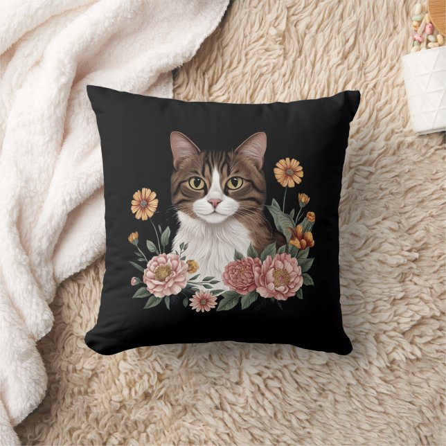 Sweet Tabby Katze mit Blume Kissen (Decke)