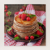 Sweet Tasty Syrup Pancakes Red Berries Food Rustic Puzzle (Vertikal)