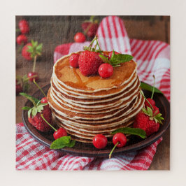 Sweet Tasty Syrup Pancakes Red Berries Food Rustic Puzzle