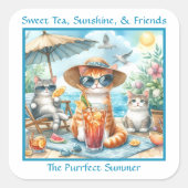 Sweet Tea Sunshine Friends Purfect Summer Cats Quadratischer Aufkleber (Vorderseite)
