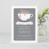 Sweet Teacup Pink Blumendusche Einladung (Stehend Vorderseite)