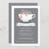 Sweet Teacup & Pink Floral Baby Dusche Einladung (Vorne/Hinten)