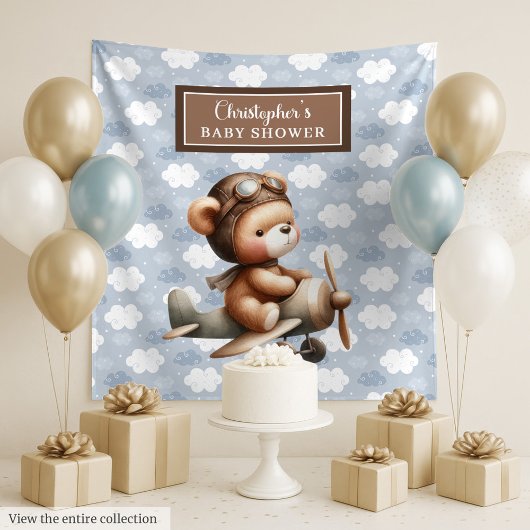 Sweet Teddy Bär Pilot Baby Dusche Party Hintergrun Wandteppich