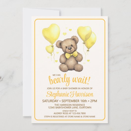 Sweet Teddy Bear Baby Dusche Einladung (Vorderseite)