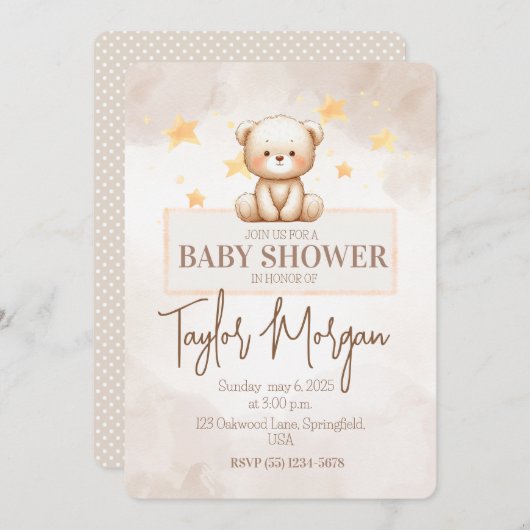 Sweet Teddy Bear Baby Shower Einladung (Vorne/Hinten)