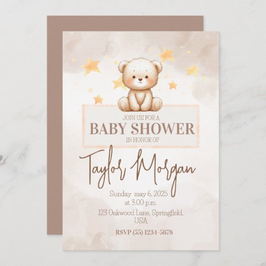 Sweet Teddy Bear Baby Shower Einladung (Vorne/Hinten)