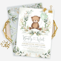 Sweet Teddy Bear Baby Shower Greenery Gold Ballon