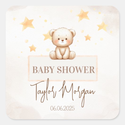 Sweet Teddy Bear Baby Shower Quadratischer Aufkleber (Vorderseite)