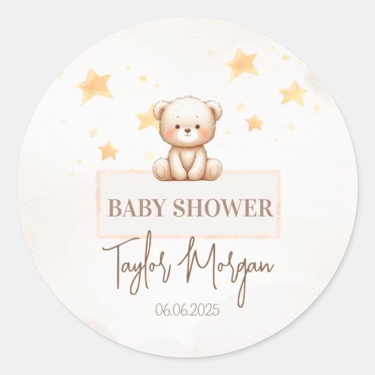 Sweet Teddy Bear Baby Shower Runder Aufkleber (Vorderseite)