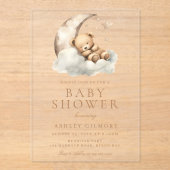 Sweet Teddy Bear Beige Neutral Baby Dusche Acryleinladungen (Vorderseite)