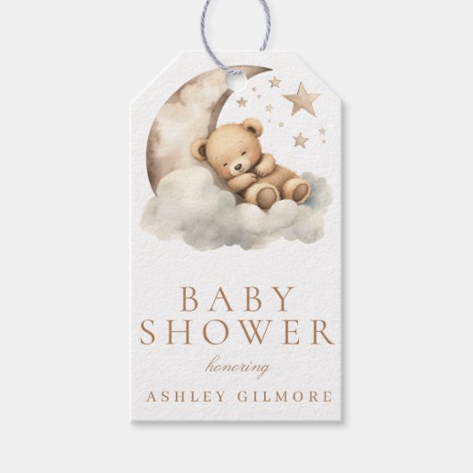 Sweet Teddy Bear Beige Neutral Baby Dusche Geschenkanhänger (Vorderseite)