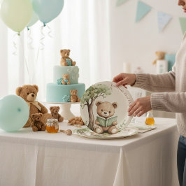 Sweet Teddy Bear Book Lover Baby Shower Party Pappteller