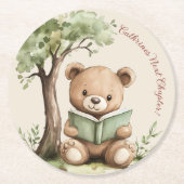 Sweet Teddy Bear Book Lover Baby Shower Party  Runder Pappuntersetzer (Vorderseite)