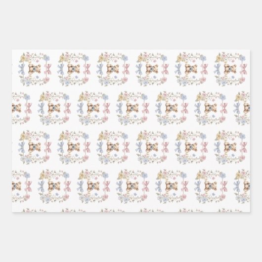 Sweet Teddy Bear Bows Baby Duschgeschenk Wrap Geschenkpapier Set (Vorderseite 2)