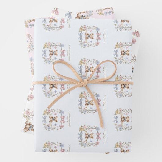 Sweet Teddy Bear Bows Baby Duschgeschenk Wrap Geschenkpapier Set (Beispiel)