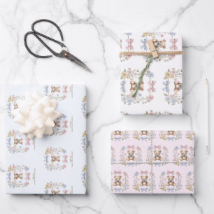Sweet Teddy Bear Bows Baby Duschgeschenk Wrap Geschenkpapier Set