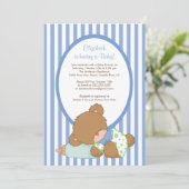 Sweet Teddy Bear Boy Baby Dusche Einladung (Stehend Vorderseite)