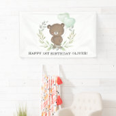 Sweet Teddy Bear Greenery Wreath Happy Birthday Banner (Insitu)