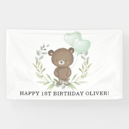 Sweet Teddy Bear Greenery Wreath Happy Birthday Banner