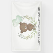 Sweet Teddy Bear Greenery Wreath Happy Birthday Banner (Vertikal)