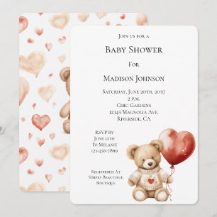 Sweet Teddy Bear Heart Balloon Babydusche Einladung