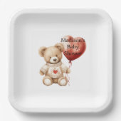 Sweet Teddy Bear Heart Balloon Babydusche Pappteller (Vorderseite)
