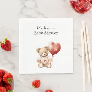 Sweet Teddy Bear Heart Balloon Babydusche Serviette