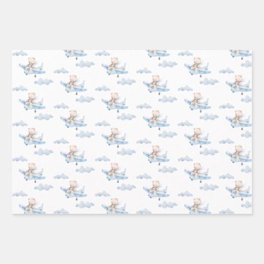 Sweet Teddy Bear im Flugzeug Geschenkpapier Set (Vorderseite)