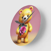 Sweet Teddy Bear mit Rosen Wall Clock Runde Wanduhr (Winkel)