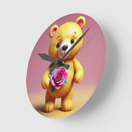 Sweet Teddy Bear mit Rosen Wall Clock Runde Wanduhr (Winkel)