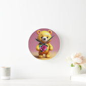 Sweet Teddy Bear mit Rosen Wall Clock Runde Wanduhr (Zuhause)