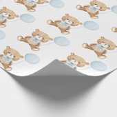 Sweet Teddy Bear mit Soft Pastel Blue Ballon Geschenkpapier (Ecke)