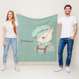 Sweet Teddy Bear Overalls Hat Name Personalisiert Fleecedecke