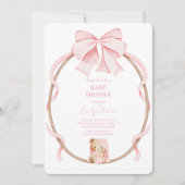 Sweet Teddy Bear & Pink Bow Baby Girl Shower  Einladung (Vorderseite)