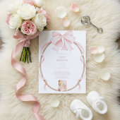 Sweet Teddy Bear & Pink Bow Baby Girl Shower  Einladung