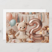 Sweet Teddy Bear Second Birthday Party Einladung (Vorne/Hinten)