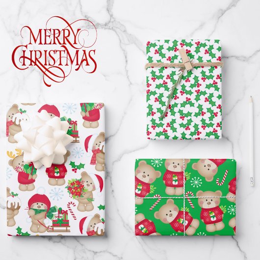 Sweet Teddy Bears 3 Koordinierung von Weihnachten Geschenkpapier Set