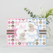 Sweet Teddy Bears und Paw Dot Print Gender-Bericht Einladung (Stehend Vorderseite)