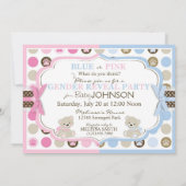 Sweet Teddy Bears und Paw Dot Print Gender-Bericht Einladung (Rückseite)