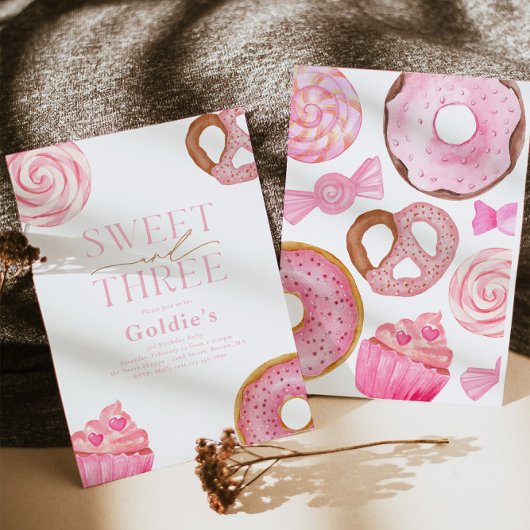 Sweet Three Birthday Party Einladungen