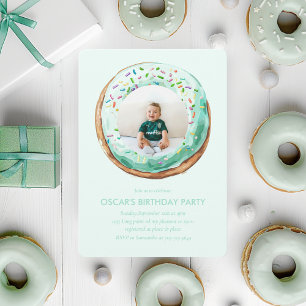 Sweet Time Pastel Green Donut Geburtstag Einladung