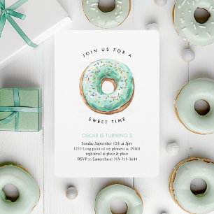 Sweet Time Pastel Green Donut Geburtstag Einladung