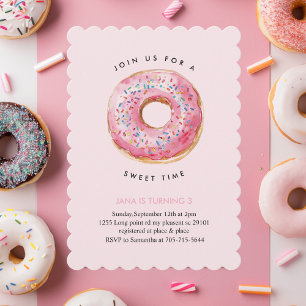 Sweet Time Pastel Pink Donut Geburtstag Einladung